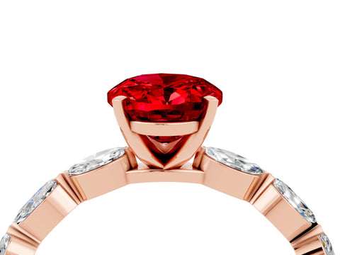 Rose gold Oval Cut Ruby Ring with Marquise Side Stones and Prong Setting_4