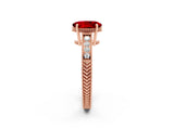 Rose gold Oval Cut Ruby Ring with Milgrain Pavé Band and Four-Prong Setting_14