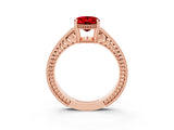 Rose gold Oval Cut Ruby Ring with Milgrain Pavé Band and Four-Prong Setting_15