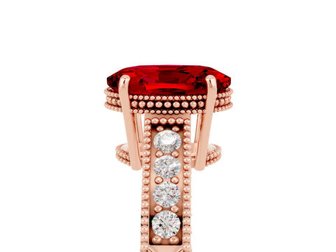 Rose gold Oval Cut Ruby Ring with Milgrain Pavé Band and Four-Prong Setting_17