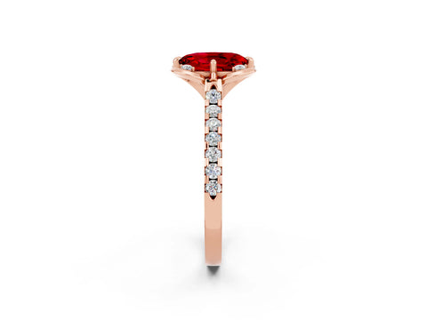 Rose gold Oval Cut Ruby Ring with Pavé Band and Floral Prong Setting_2