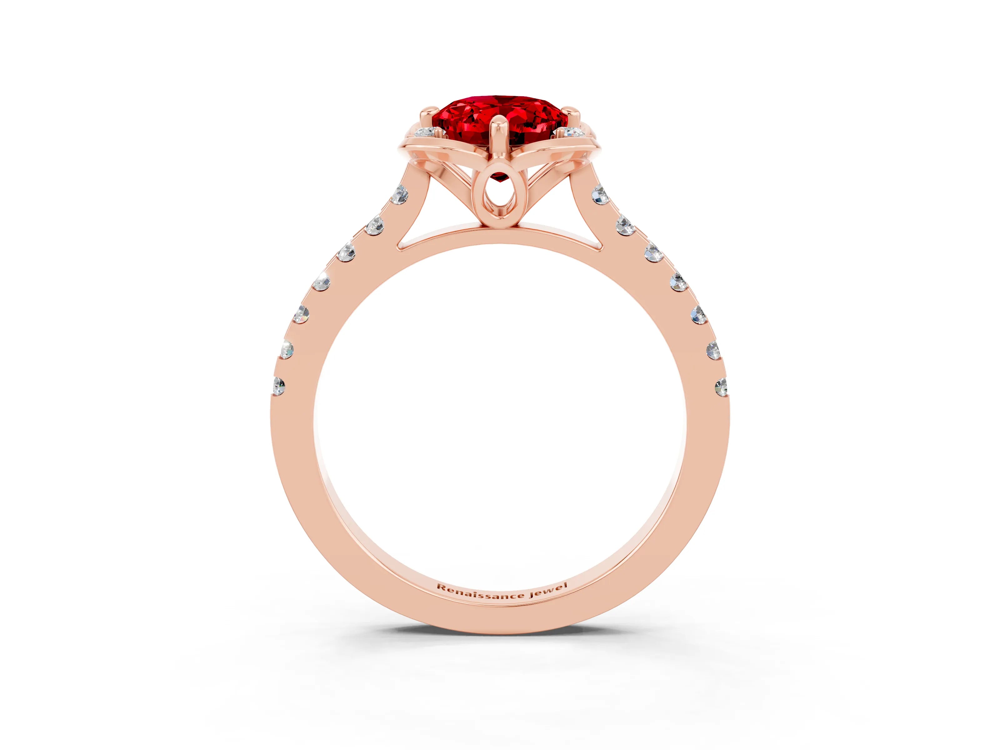 Rose gold Oval Cut Ruby Ring with Pavé Band and Floral Prong Setting_3