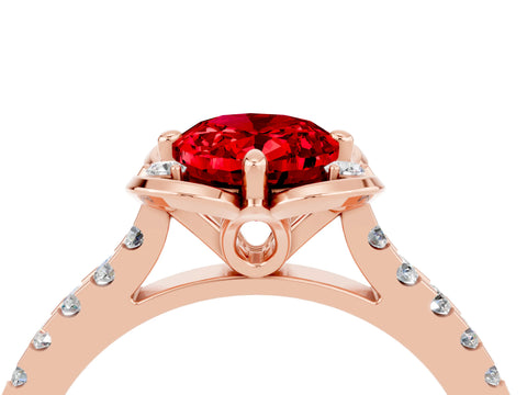 Rose gold Oval Cut Ruby Ring with Pavé Band and Floral Prong Setting_4