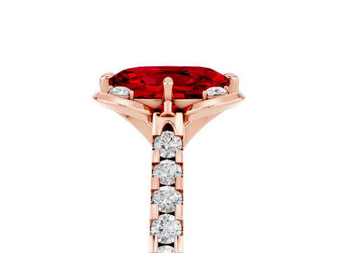 Rose gold Oval Cut Ruby Ring with Pavé Band and Floral Prong Setting_5