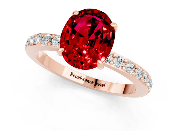 Rose gold Oval Cut Ruby Pavé Engagement Ring with Round  Accents and Prong Setting