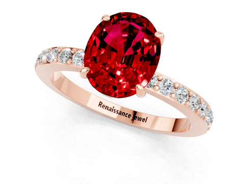 Rose gold Oval Cut Ruby Ring with Pavé Band and Four-Prong Setting_1
