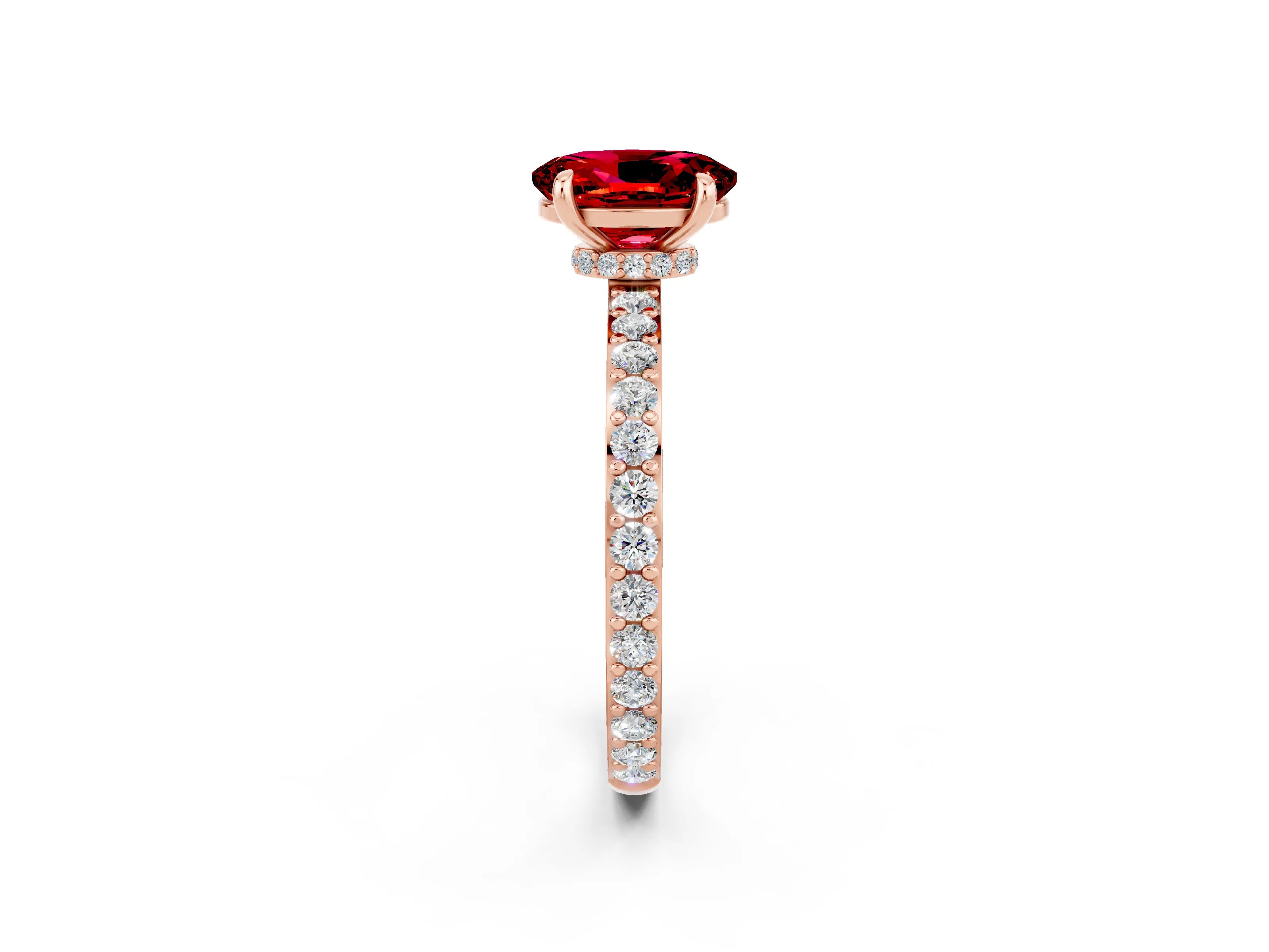 Rose gold Oval Cut Ruby Ring with Pavé Band and Four-Prong Setting_2