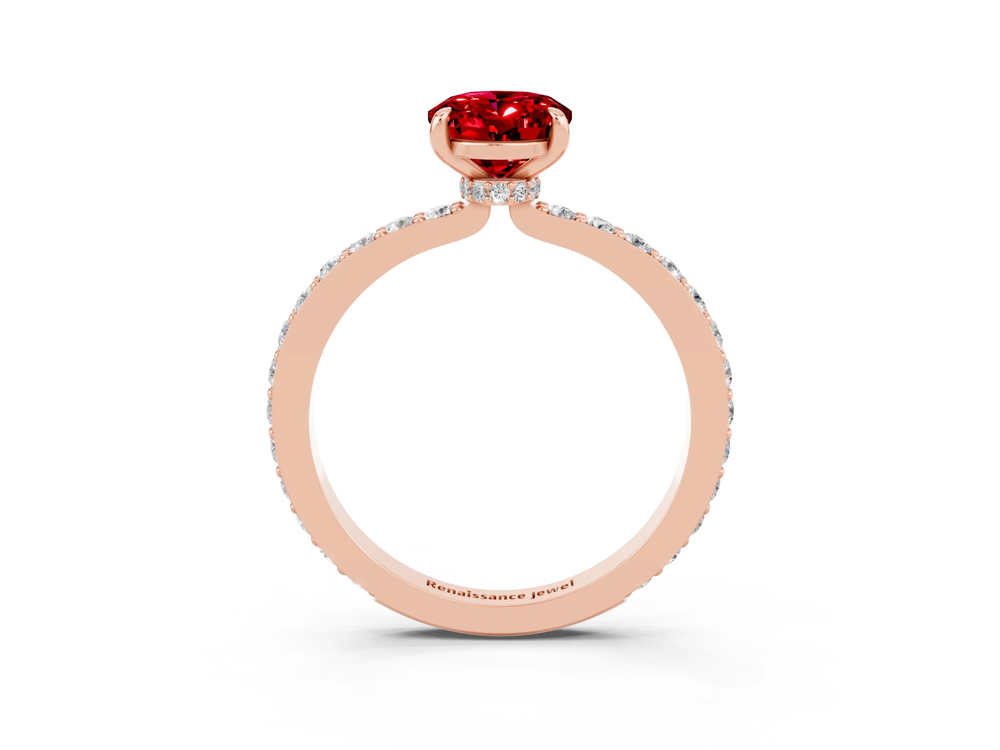 Rose gold Oval Cut Ruby Ring with Pavé Band and Four-Prong Setting_3