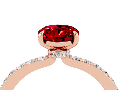 Rose gold Oval Cut Ruby Ring with Pavé Band and Four-Prong Setting_4