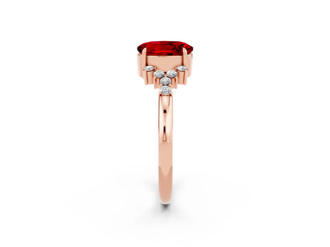 Rose gold Oval Cut Ruby Ring with Side Stones and Four-Prong Setting_74