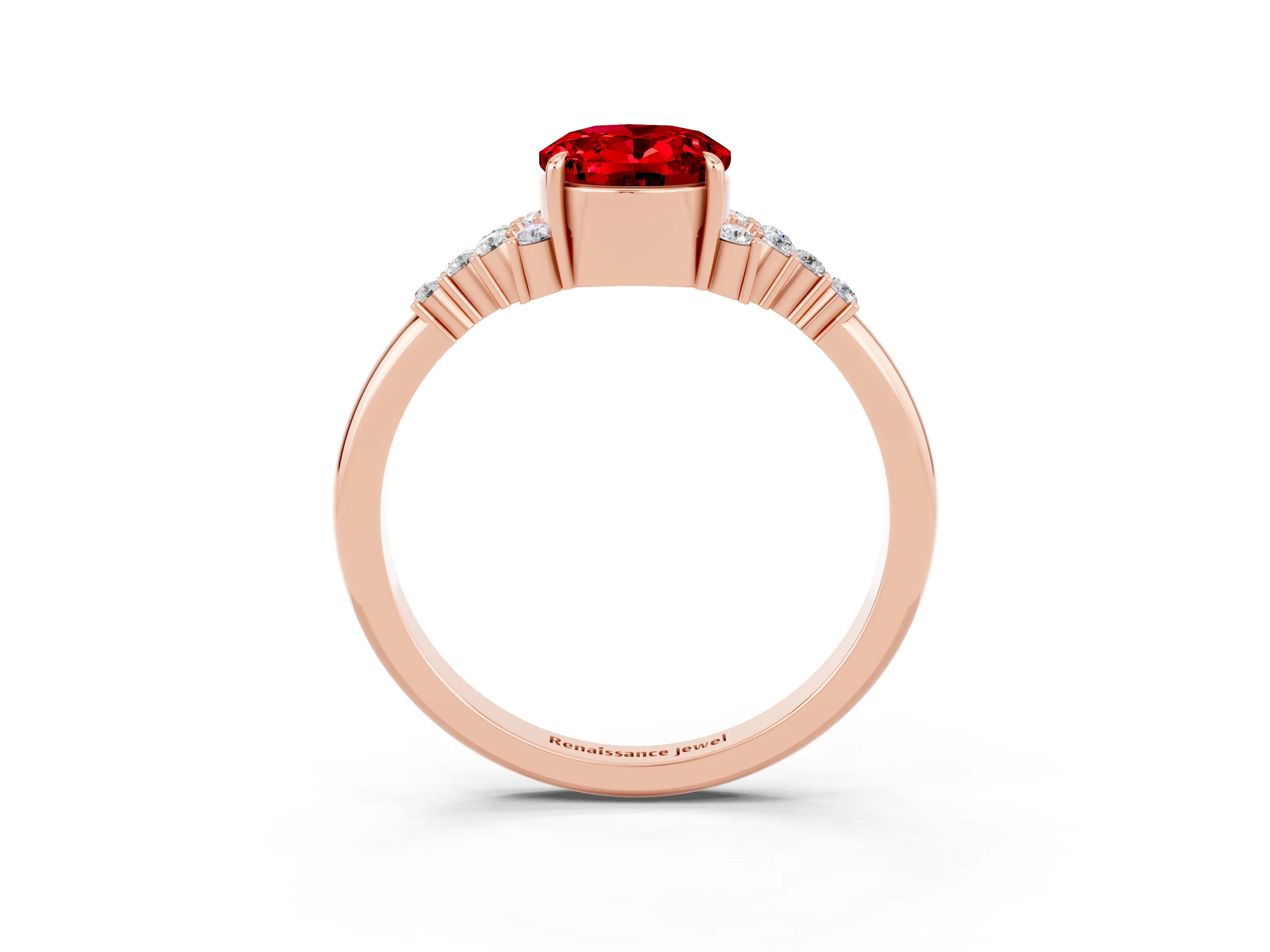 Rose gold Oval Cut Ruby Ring with Side Stones and Four-Prong Setting_75