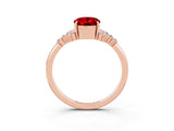 Rose gold Oval Cut Ruby Ring with Side Stones and Four-Prong Setting_75