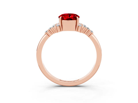 Rose gold Oval Cut Ruby Ring with Side Stones and Four-Prong Setting_75