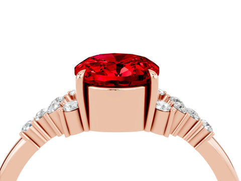 Rose gold Oval Cut Ruby Ring with Side Stones and Four-Prong Setting_76