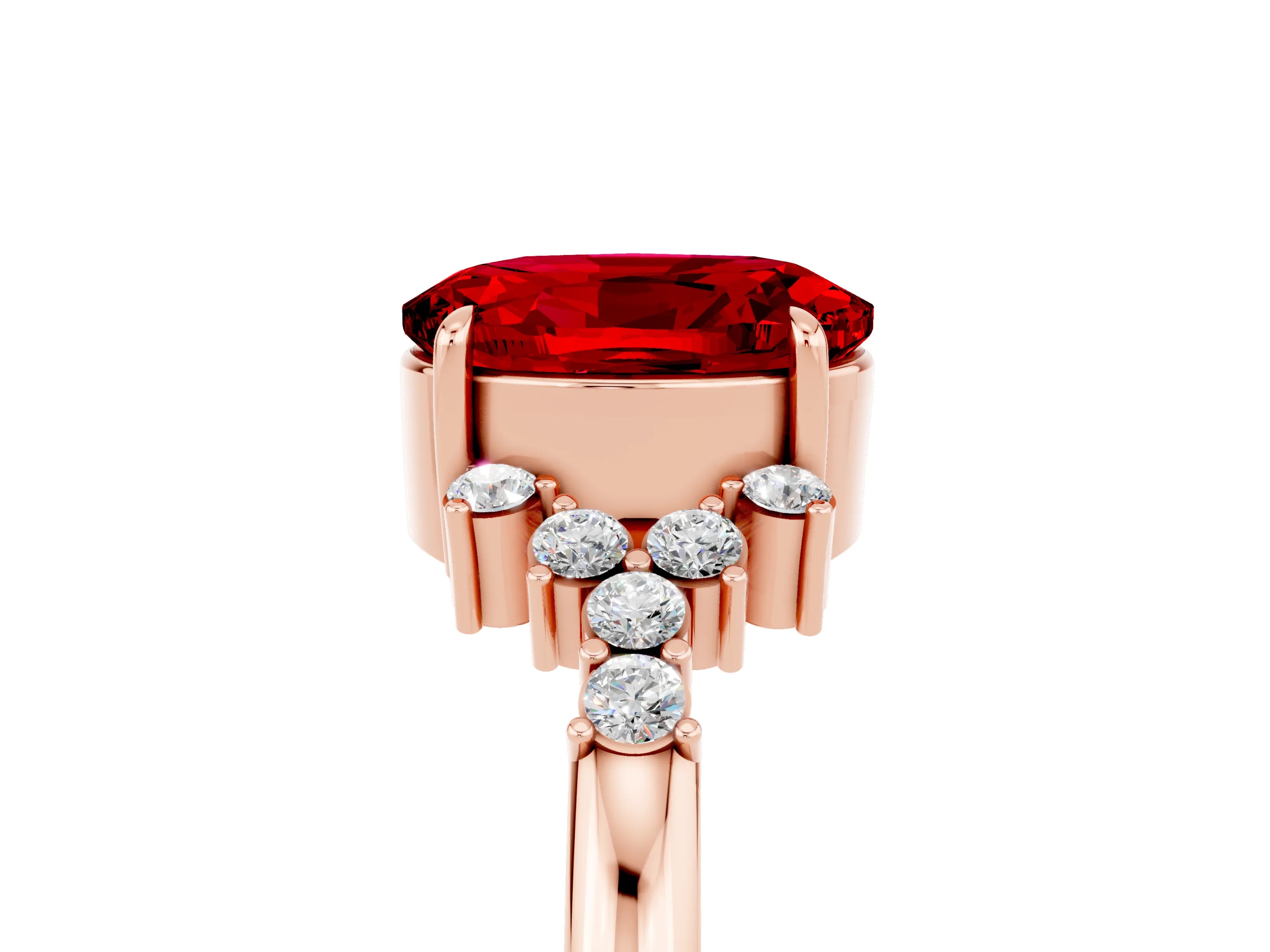 Rose gold Oval Cut Ruby Ring with Side Stones and Four-Prong Setting_77