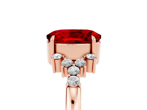 Rose gold Oval Cut Ruby Ring with Side Stones and Four-Prong Setting_77