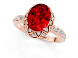 Rose gold Oval Cut Ruby Scalloped Halo Engagement Ring with Round Shared Prong Band_13