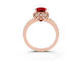 Rose gold Oval Cut Ruby Scalloped Halo Engagement Ring with Round Shared Prong Band_15