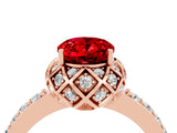 Rose gold Oval Cut Ruby Scalloped Halo Engagement Ring with Round Shared Prong Band_16