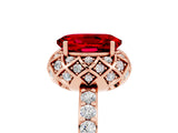 Rose gold Oval Cut Ruby Scalloped Halo Engagement Ring with Round Shared Prong Band_17
