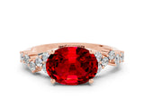 Rose gold Oval Cut Ruby Scattered Round Accent Ring with Prong Setting_12
