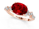 Rose gold Oval Cut Ruby Scattered Round Accent Ring with Prong Setting_13