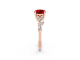 Rose gold Oval Cut Ruby Scattered Round Accent Ring with Prong Setting_14