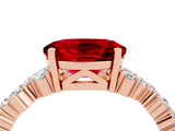 Rose gold Oval Cut Ruby Scattered Round Accent Ring with Prong Setting_16