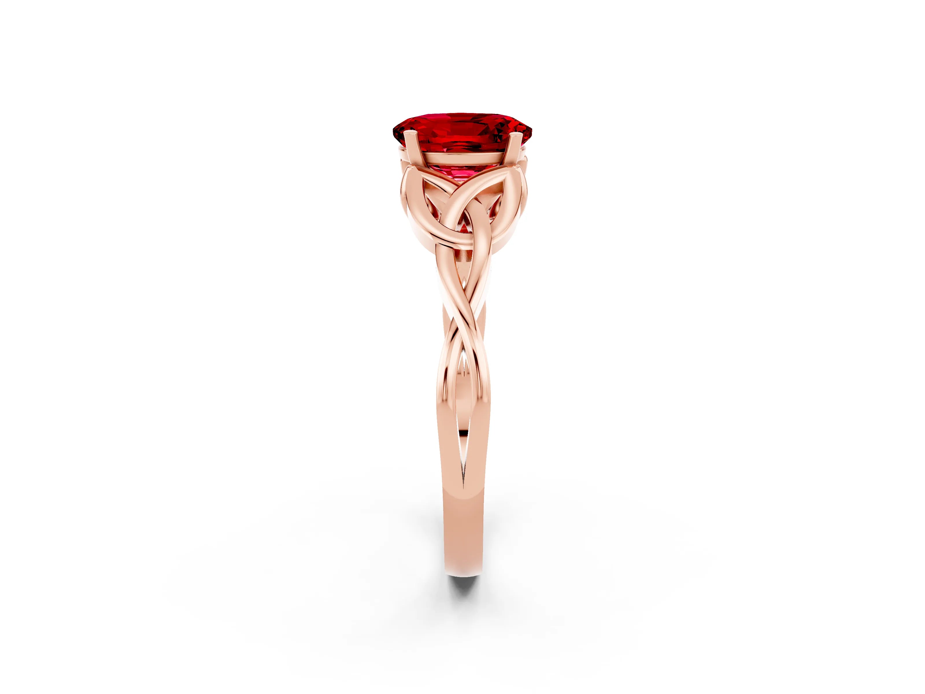Rose gold Oval Cut Ruby Solitaire Celtic Knot Ring with Four-Prong Setting_14