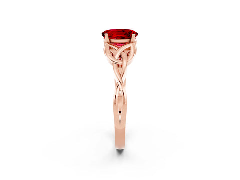 Rose gold Oval Cut Ruby Solitaire Celtic Knot Ring with Four-Prong Setting_14
