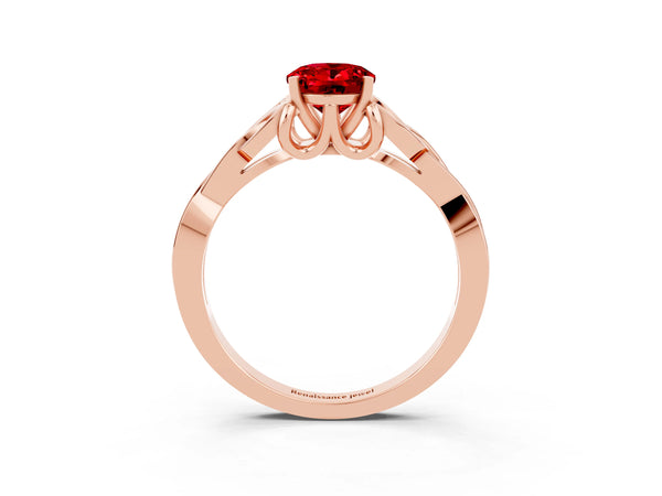 Rose gold Oval Cut Ruby Solitaire Celtic Knot Ring with Four-Prong Setting