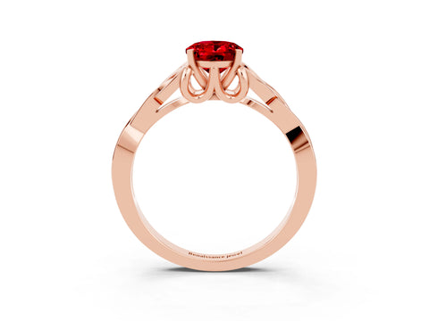 Rose gold Oval Cut Ruby Solitaire Celtic Knot Ring with Four-Prong Setting_15