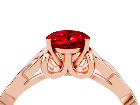 Rose gold Oval Cut Ruby Solitaire Celtic Knot Ring with Four-Prong Setting_16