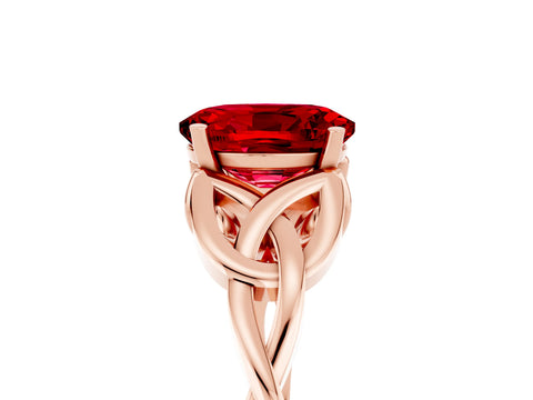Rose gold Oval Cut Ruby Solitaire Celtic Knot Ring with Four-Prong Setting_17