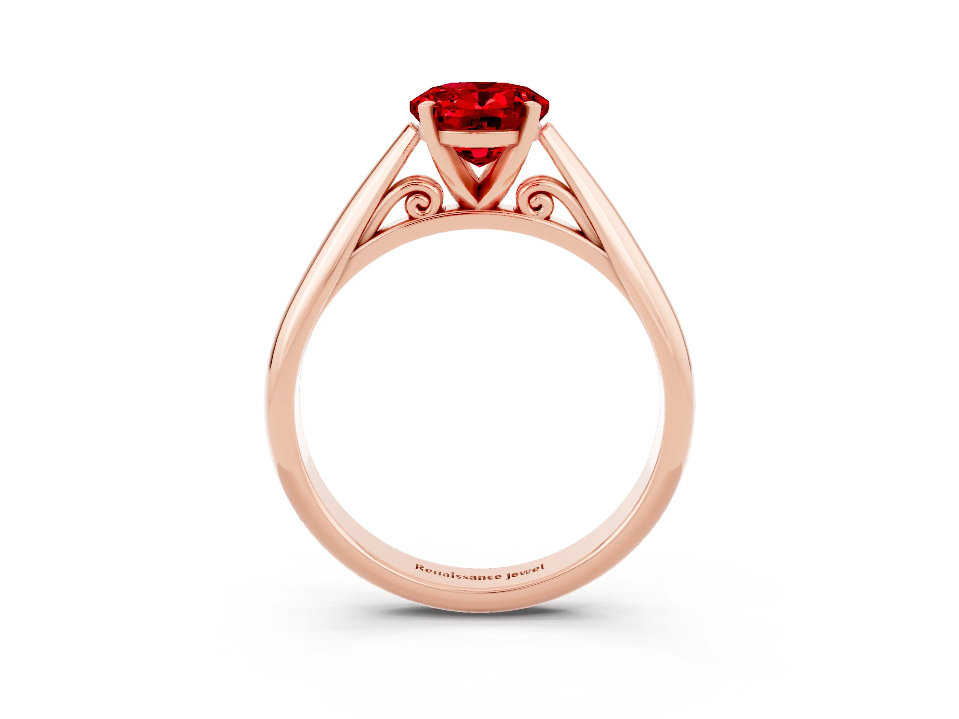 Rose gold Oval Cut Ruby Solitaire Engagement Ring with Cathedral Setting and Four-Prong Mount_15