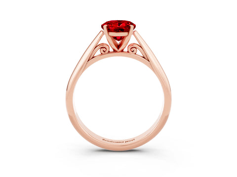 Rose gold Oval Cut Ruby Solitaire Engagement Ring with Cathedral Setting and Four-Prong Mount_15