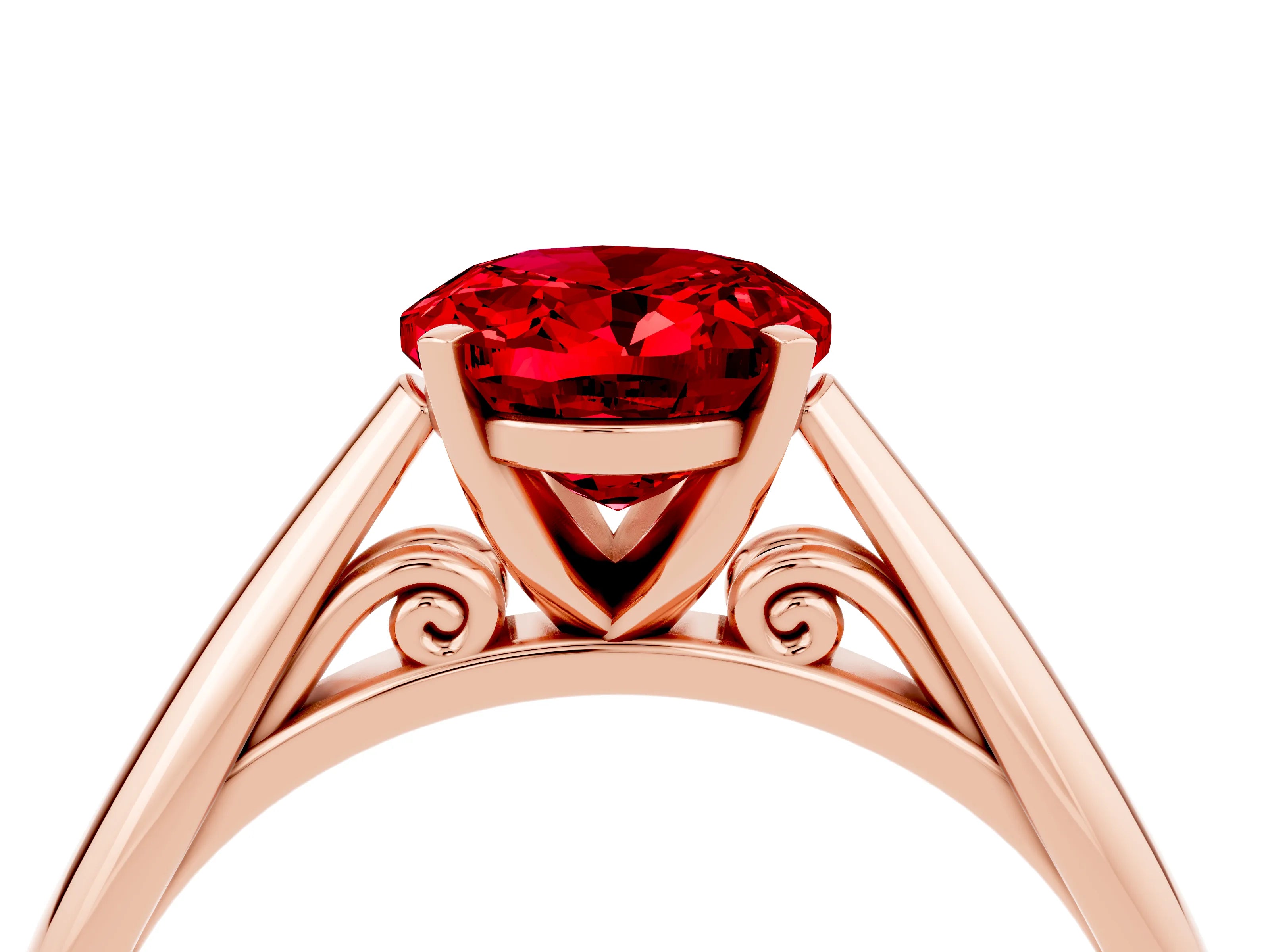 Rose gold Oval Cut Ruby Solitaire Engagement Ring with Cathedral Setting and Four-Prong Mount_16