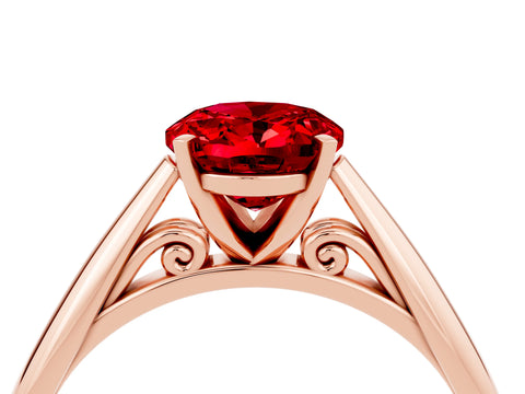 Rose gold Oval Cut Ruby Solitaire Engagement Ring with Cathedral Setting and Four-Prong Mount_16