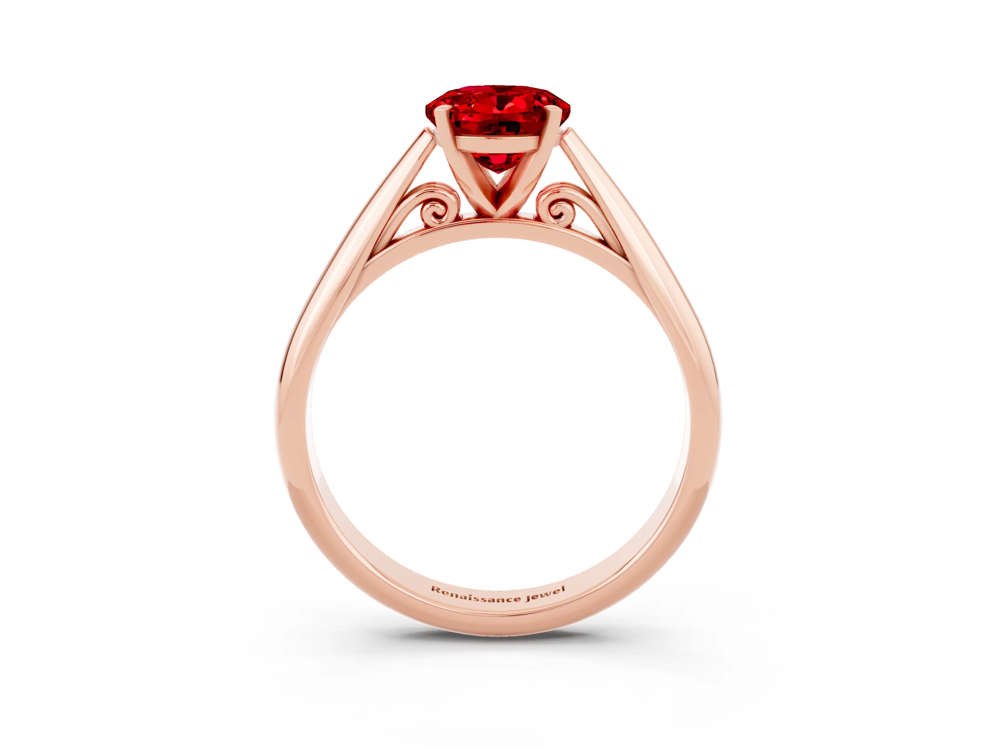 Rose gold Oval Cut Ruby Solitaire Engagement Ring with Cathedral Setting and Four-Prong Mount_21