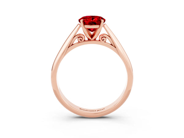 Rose gold Oval Cut Ruby Solitaire Engagement Ring with Cathedral Setting and Four-Prong Mount