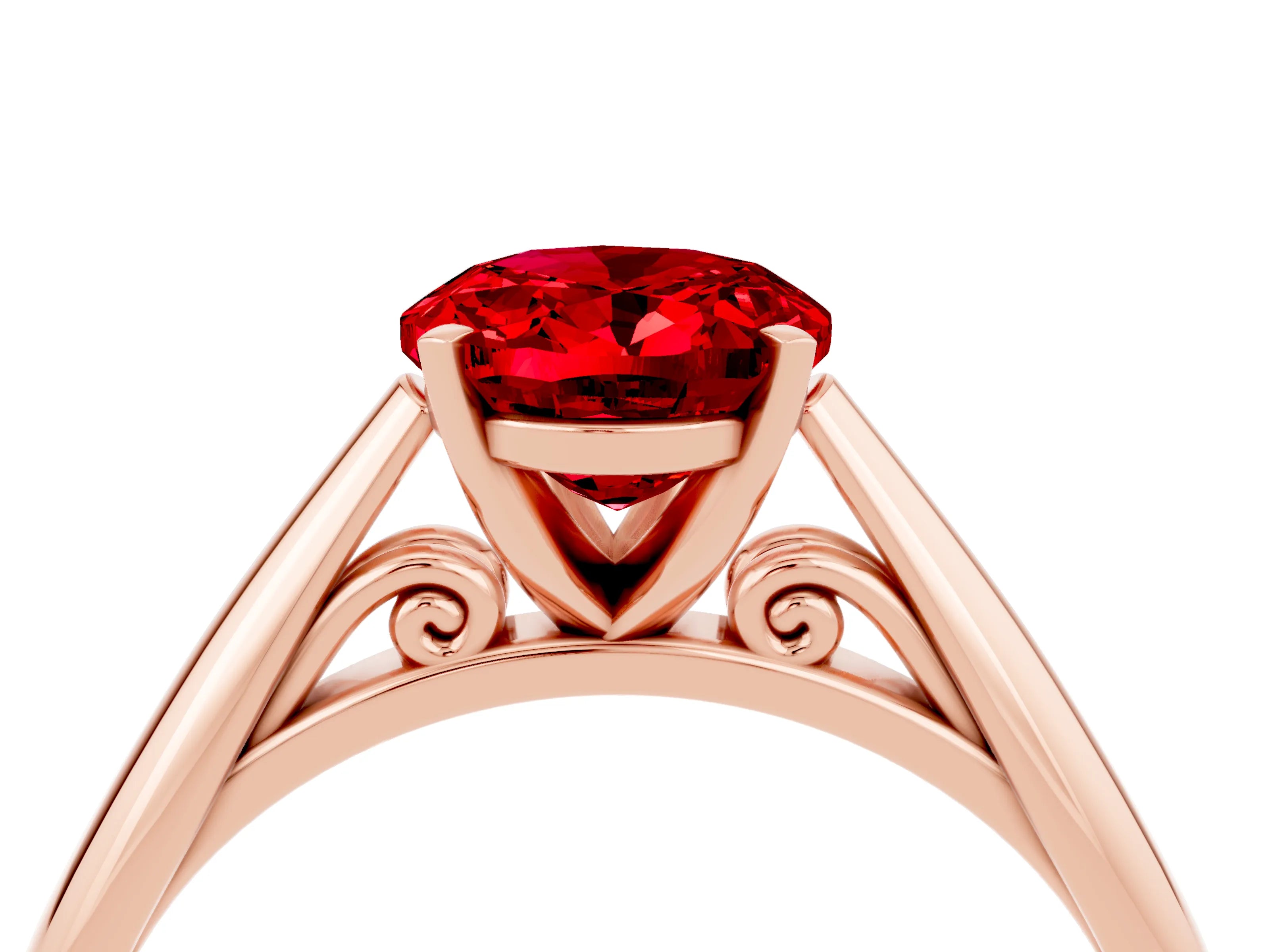 Rose gold Oval Cut Ruby Solitaire Engagement Ring with Cathedral Setting and Four-Prong Mount_22