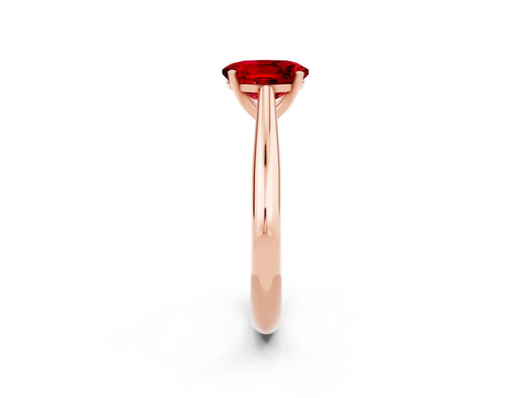 Rose gold Oval Cut Ruby Solitaire Engagement Ring with Cathedral Setting and Four-Prong Mount