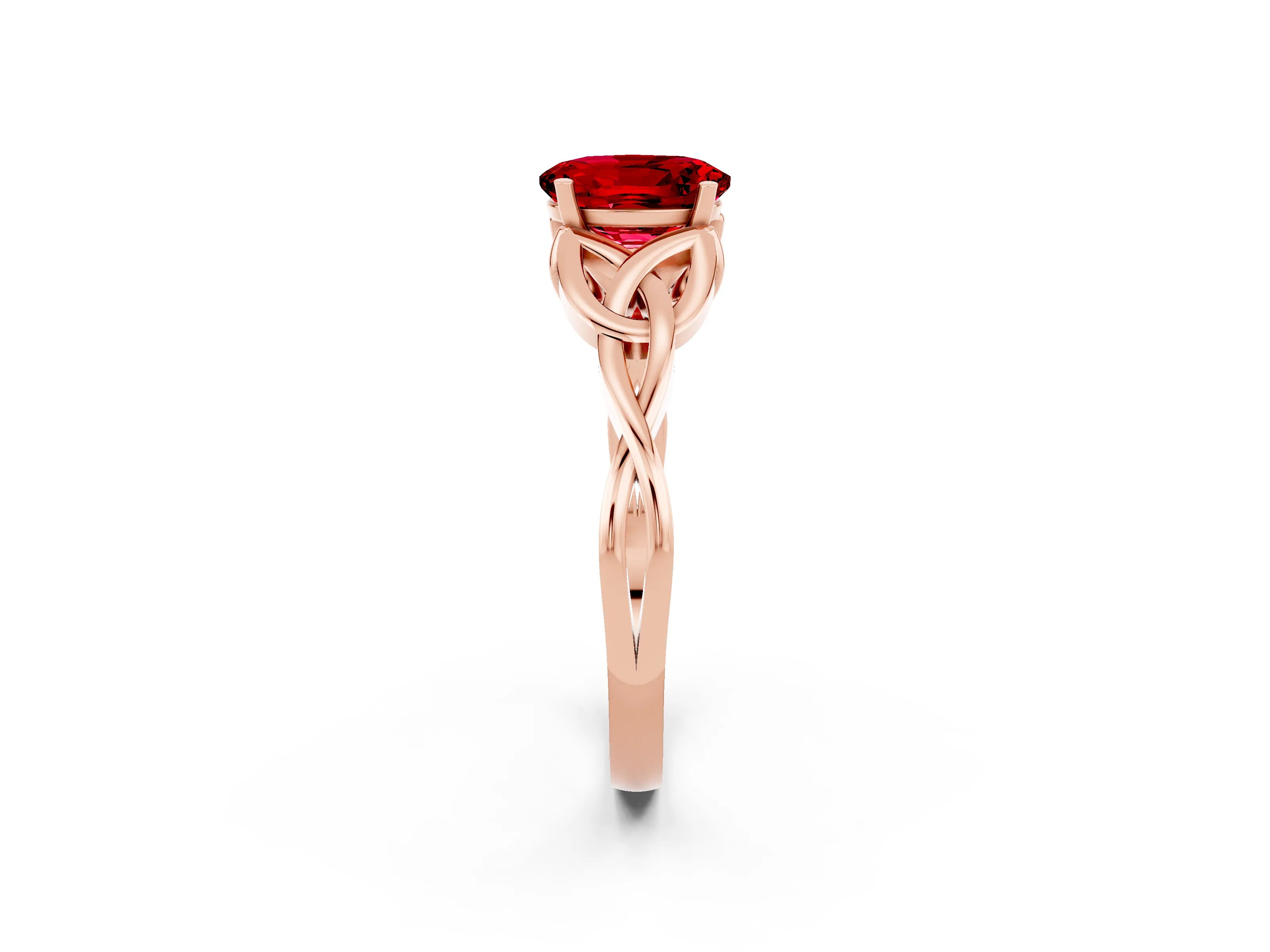 Rose gold Oval Cut Ruby Solitaire Engagement Ring with Celtic Knot Band and Four-Prong Setting_2