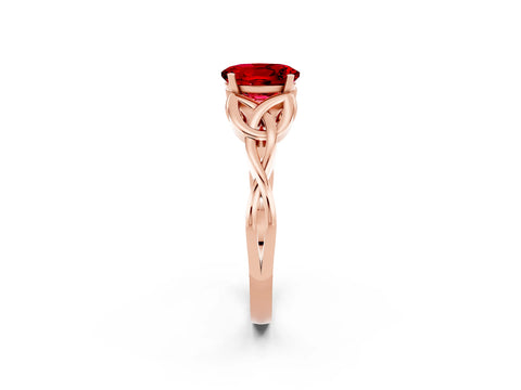 Rose gold Oval Cut Ruby Solitaire Engagement Ring with Celtic Knot Band and Four-Prong Setting_2