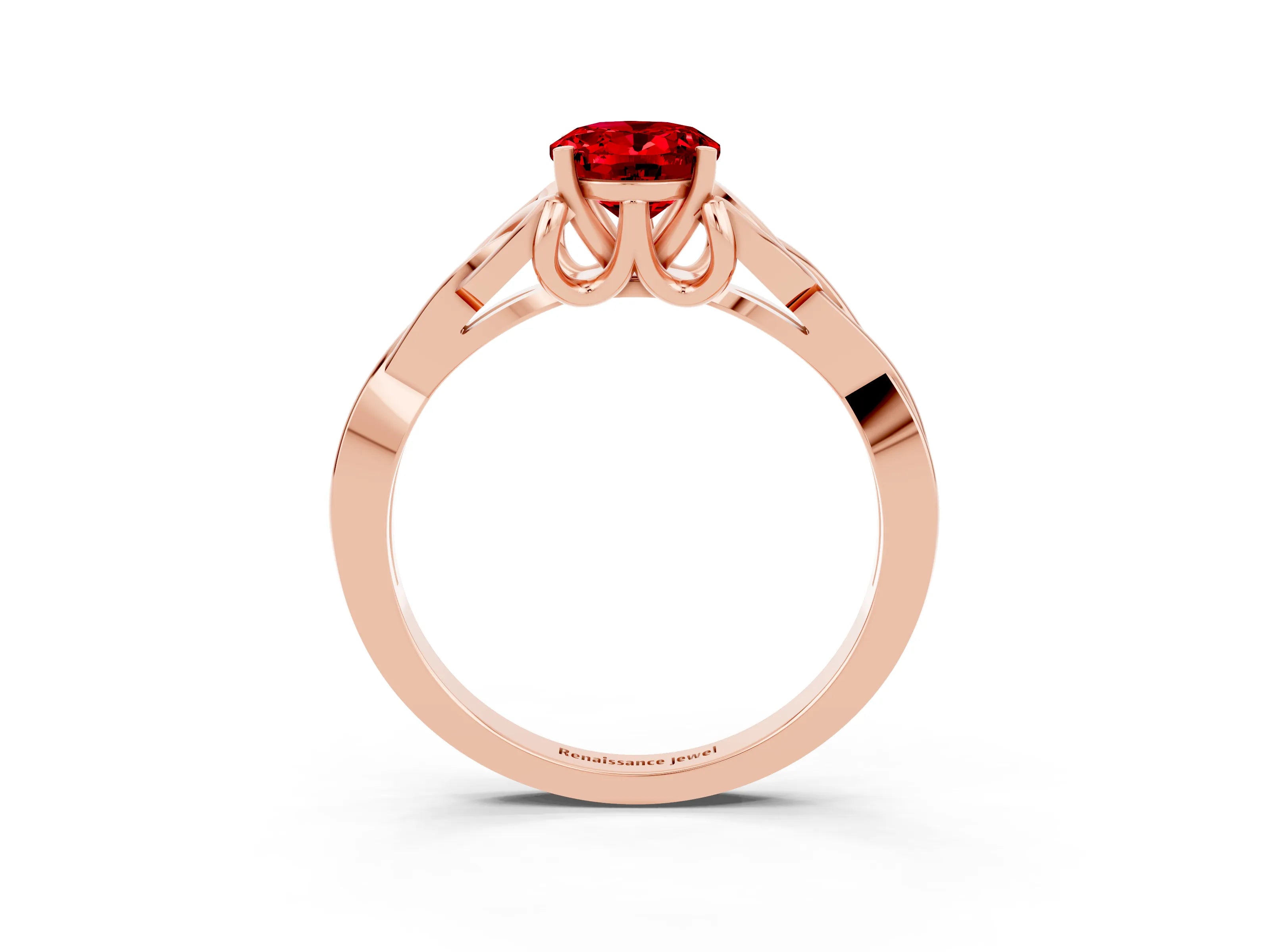 Rose gold Oval Cut Ruby Solitaire Engagement Ring with Celtic Knot Band and Four-Prong Setting_3