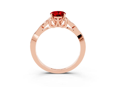 Rose gold Oval Cut Ruby Solitaire Engagement Ring with Celtic Knot Band and Four-Prong Setting_3