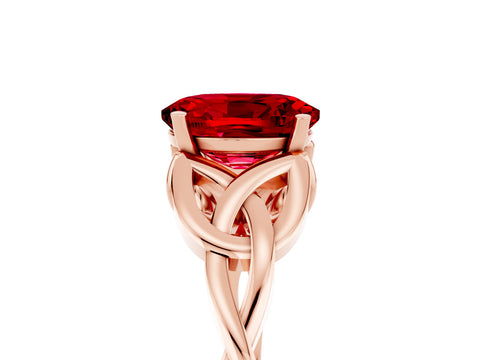 Rose gold Oval Cut Ruby Solitaire Engagement Ring with Celtic Knot Band and Four-Prong Setting_5