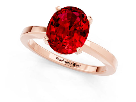 Rose gold Oval Cut Ruby Solitaire Engagement Ring with Classic Band and Four-Prong Setting_25