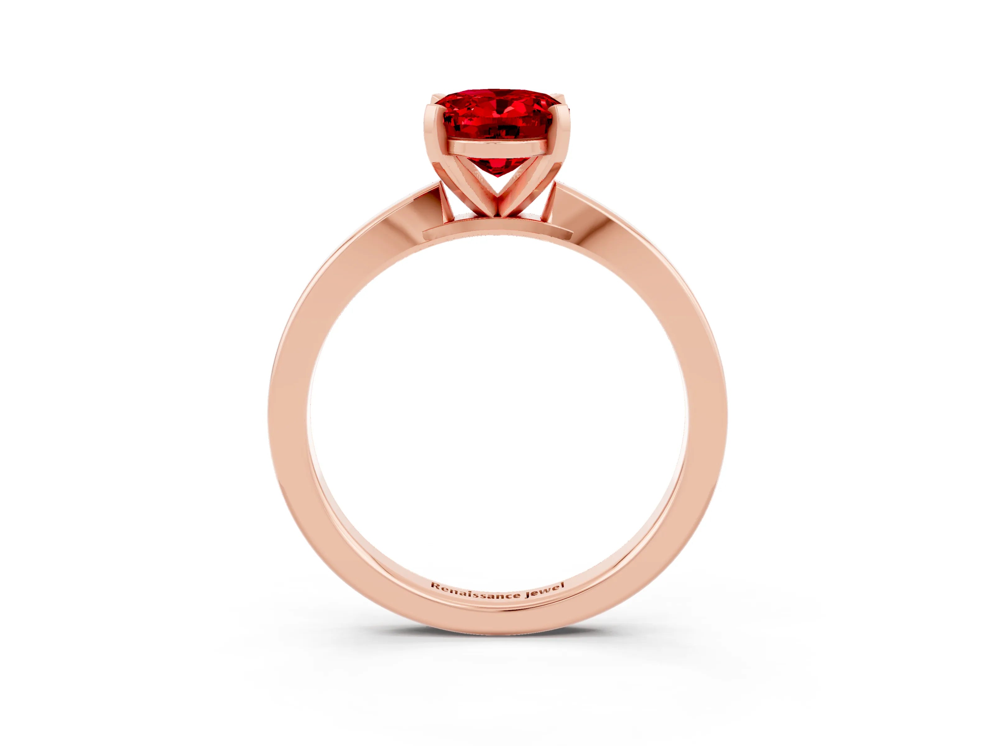 Rose gold Oval Cut Ruby Solitaire Engagement Ring with Classic Band and Four-Prong Setting_27