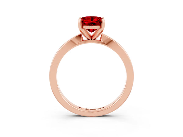 Rose gold Oval Cut Ruby Solitaire Engagement Ring with Classic Band and Four-Prong Setting